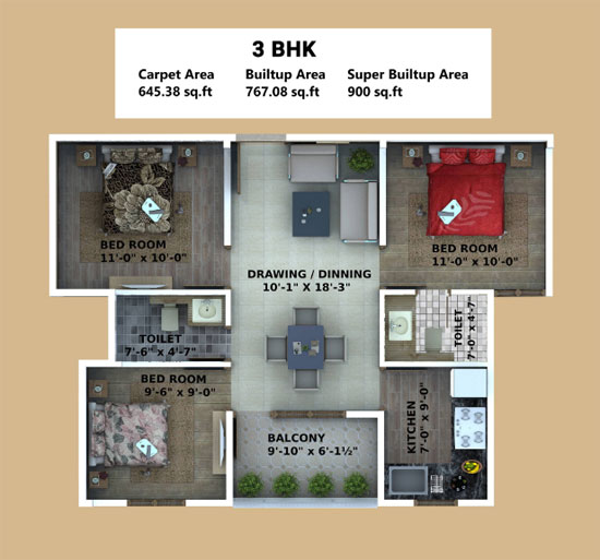 3 BHK / Three Bedroom Apartment Flat for Sale in Unnati Nilay Sirsi Road Jaipur